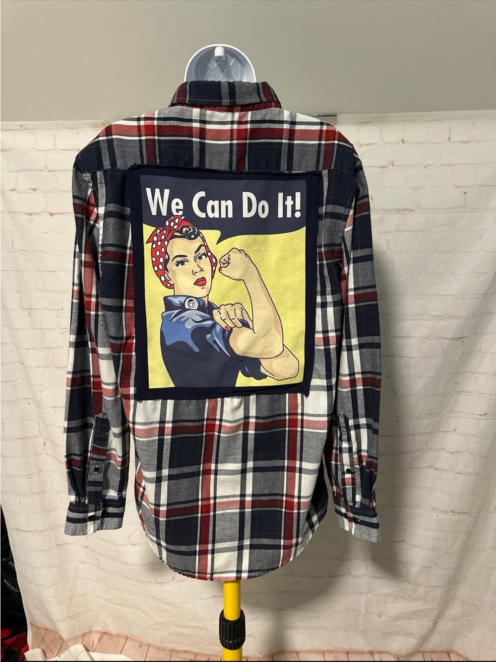 Upcycled We Can Do It Woman Tee Flannel Sz M